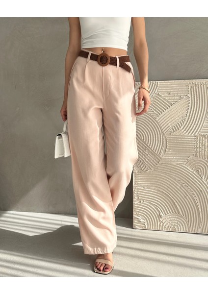 Beli Kemerli Keten Pantolon