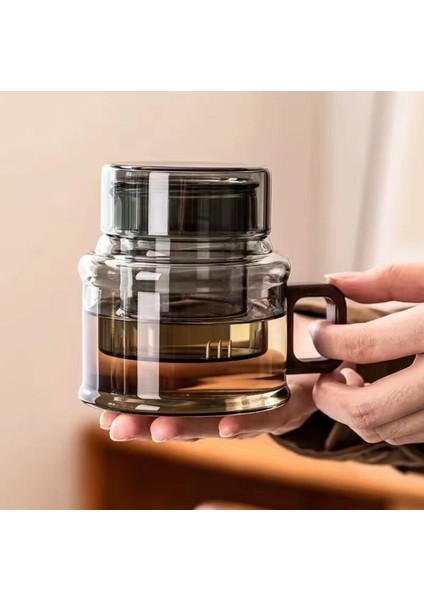 Borosilikat Cam Akasya Saplı Cam Süzgeçli Bitki Çayı Demliği 400 ml