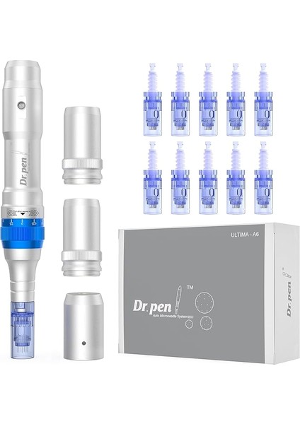 A6 Microneedling Kalem Yüz ve Vücut Için Mirco Iğneleme Derma Kalemi Yara Serumu Için 5 Hız Derinliği Ayarlanabilir 2 Yedek Pil ve 10 Kartuşla 36-Pin Kablolu ve Kablosuz Ingiltere Tak