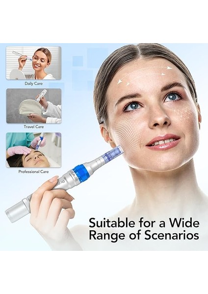 A6 Microneedling Kalem Yüz ve Vücut Için Mirco Iğneleme Derma Kalemi Yara Serumu Için 5 Hız Derinliği Ayarlanabilir 2 Yedek Pil ve 10 Kartuşla 36-Pin Kablolu ve Kablosuz Ingiltere Tak fırsatları