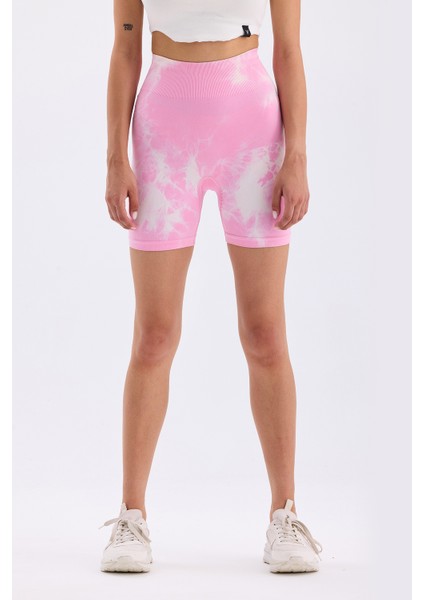 Spor Şort Batik Desenli Dikişsiz Esnek ve Toparlayıcı Push Up Kısa Şort