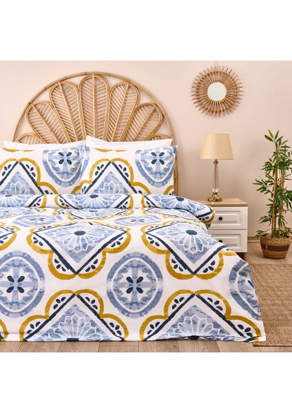 Soft Lile Tek Kişilik Nevresim Takımı - Ekru / Mavi