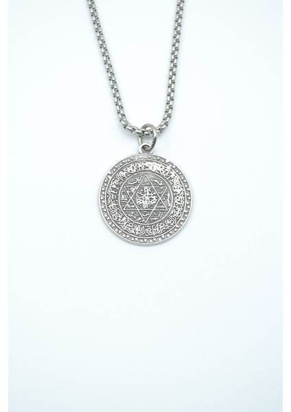 Davut Yıldızı - Süleyman Tılsım Mührü Gümüş Kaplama Örme Zincir Kolye