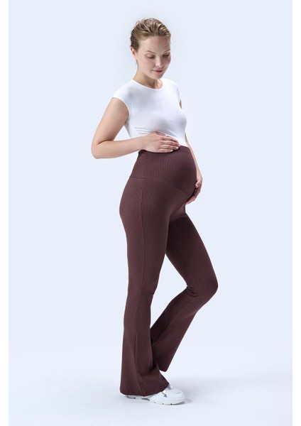 Imaj 367 Kahverengi Renk Toparlayıcı ve Extra Esnek Etkili Yüksek Bel Ispanyol Paça Hamile Tayt