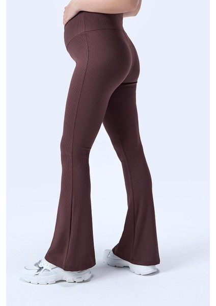 Imaj 367 Kahverengi Renk Toparlayıcı ve Extra Esnek Etkili Yüksek Bel Ispanyol Paça Hamile Tayt modelleri