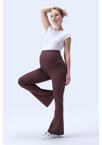 Imaj 367 Kahverengi Renk Toparlayıcı ve Extra Esnek Etkili Yüksek Bel Ispanyol Paça Hamile Tayt fırsatları