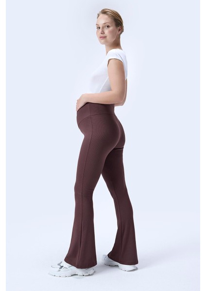 Imaj 367 Kahverengi Renk Toparlayıcı ve Extra Esnek Etkili Yüksek Bel Ispanyol Paça Hamile Tayt indirimleri