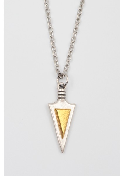 Ok Ucu Üçgen Kolye - Düz Ezme İthal Zincirli Unisex Gümüş Kaplama Kolye - 60 cm