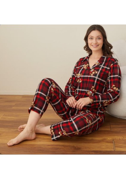 Süet Düğmeli Kadın Pijama Takımı 02088