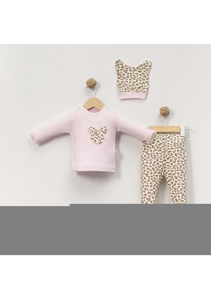 Babycan 9423 Leopar Üçlü Yenidoğan Takım - Pembe
