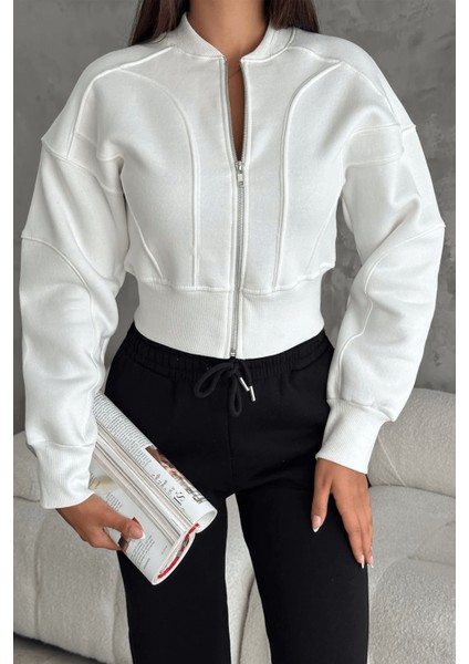 Kadın Fermuarlı Fit Cropped Sweatshirt – Sportif & Şehirli Stil fiyatları