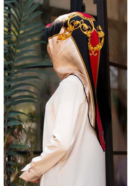 Kadın Twill Ipek Eşarp Krem / Kırmızı 11275