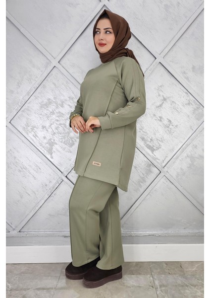 Kadın Kol Düğme Detaylı Tesettür Takım