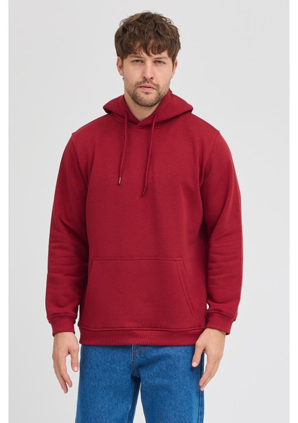 Erkek Bordo Standart Fit Normal Kesim Içi Polarlı 3 Iplik Kapüşonlu Pamuklu Sweatshirt fiyatları