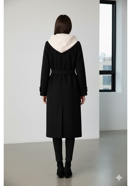 Kadın Kapşonlu Kemerli Düğmeli Kaban fiyatları