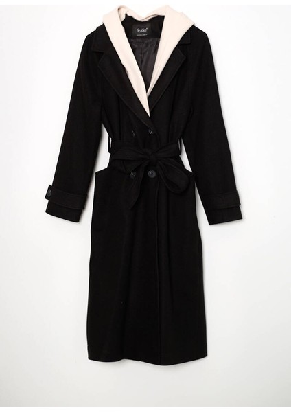 Kadın Kapşonlu Kemerli Düğmeli Kaban modelleri