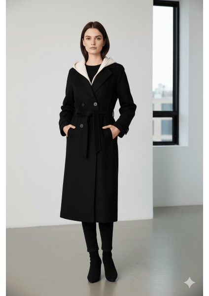 Kadın Kapşonlu Kemerli Düğmeli Kaban indirimleri