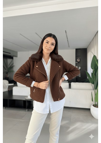 Kürklü Fermuar Çepli Ceket