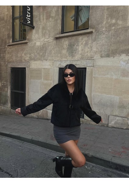 Kapşonlu Kemer Düğmeli Kaşe Ceket