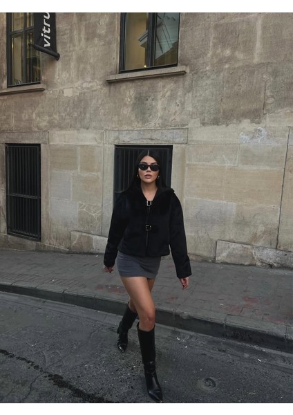 Kapşonlu Kemer Düğmeli Kaşe Ceket modelleri