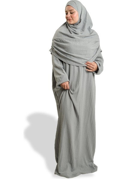 Gri Iki Parça Namaz Elbisesi Dokuma Kendinden Desenli 2502_15 fiyatları