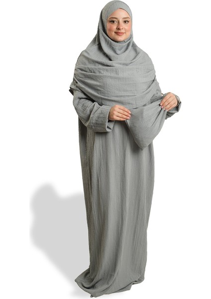 Gri Iki Parça Namaz Elbisesi Dokuma Kendinden Desenli 2502_15 modelleri