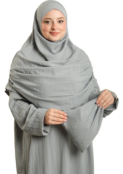 Gri Iki Parça Namaz Elbisesi Dokuma Kendinden Desenli 2502_15