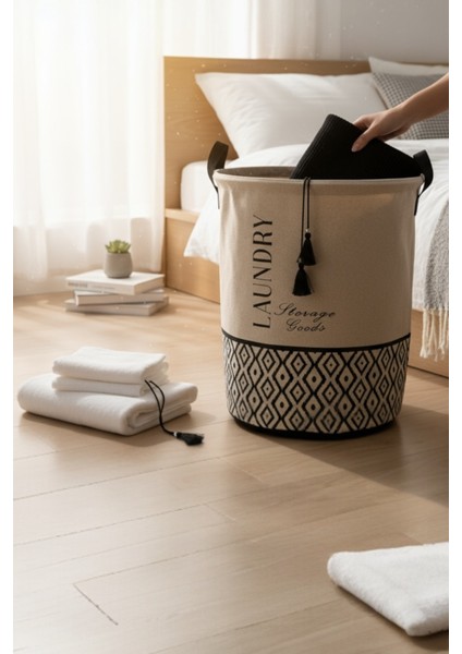 Büzgülü Çamaşır Sepeti – Bohem Alt Desenli, Üstü D