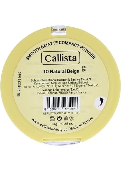 Callista Smooth Matte Compact Powder Mat Görünümlü Pudra 10 Natural Beige