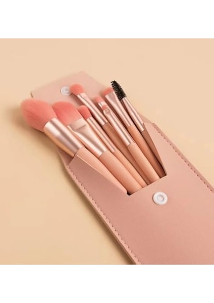 8'li Profesyonel Makyaj Fırça Seti, Rose Gold, Seyahat Çantalı, Göz ve Yüz Makyajı Için