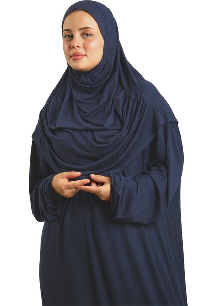 Lacivert Iki Parça Namaz Elbisesi Viskon Düz 2504_02 fiyatları