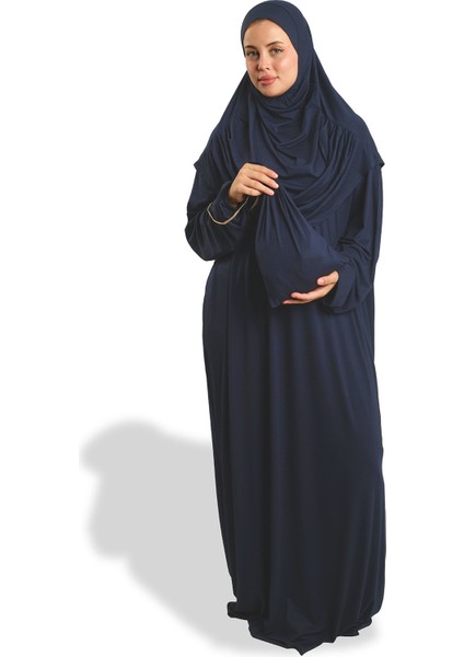 Lacivert Iki Parça Namaz Elbisesi Viskon Düz 2504_02 modelleri