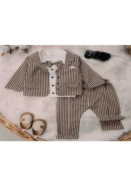 Mini Pakel 3-12 Aylık Erkek Ceketli Üçlü TAKIM-1363300 - Kahverengi