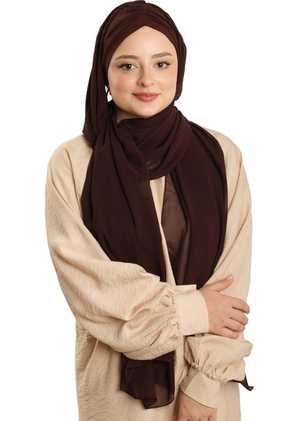 Kahve Pratik Hazır Geçmeli Bone Şal Şifon Drapeli 2507_14
