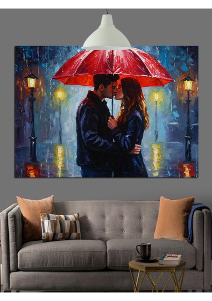 Yağmurda Şemsiyeli Çift Dekoratif Kanvas - Mdf Ahşap Tablo fırsatları