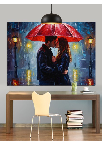 Yağmurda Şemsiyeli Çift Dekoratif Kanvas - Mdf Ahşap Tablo indirimleri