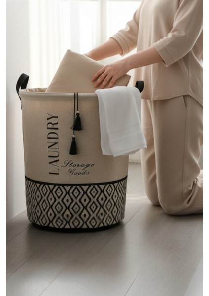 Büzgülü Çamaşır Sepeti – Bohem Alt Desenli, Üstü D fırsatları