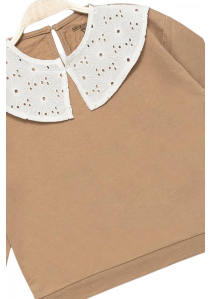 Kız Çocuk Brode Yaka %100 Pamuk Sweatshirt - Süs Brode Yakalı Çocuk Sweat fiyatları