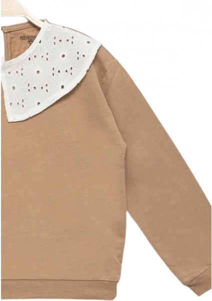 Kız Çocuk Brode Yaka %100 Pamuk Sweatshirt - Süs Brode Yakalı Çocuk Sweat fırsatları