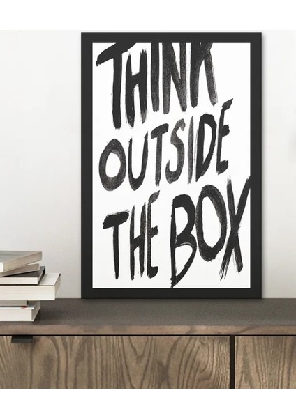 Think Outside The Box Yazılı Çerçeve Görünümlü Tasarım Mdf Tablo