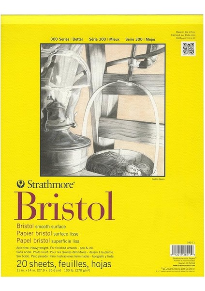 300 Serisi Bristol Pürüzsüz Kağıt Ped 27,9 x 35,6 Cm, 20 Yaprak, Kağıt, Şeffaf, 11X14