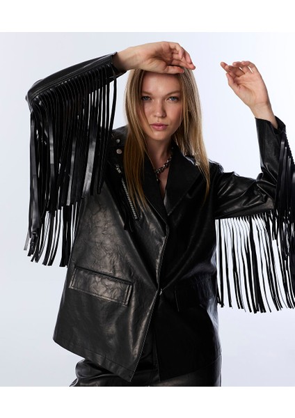 Deri Görünümlü Püsküllü Blazer TW6250106027001