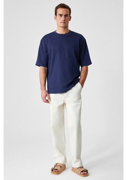 Dazmann Erkek Oversize Fit Bisiklet Yaka Kısa Kollu %100 Organik Pamuk Lacivert T-Shirt