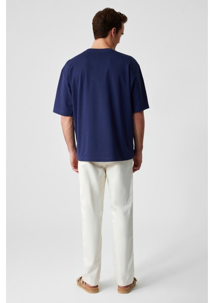 Dazmann Erkek Oversize Fit Bisiklet Yaka Kısa Kollu %100 Organik Pamuk Lacivert T-Shirt indirimleri