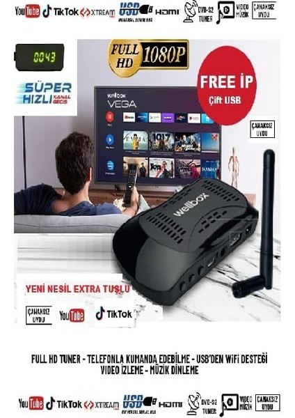 Çanaksız Full Hd Mini Uydu Alıcısı Free Ip Sinema Paketli modelleri