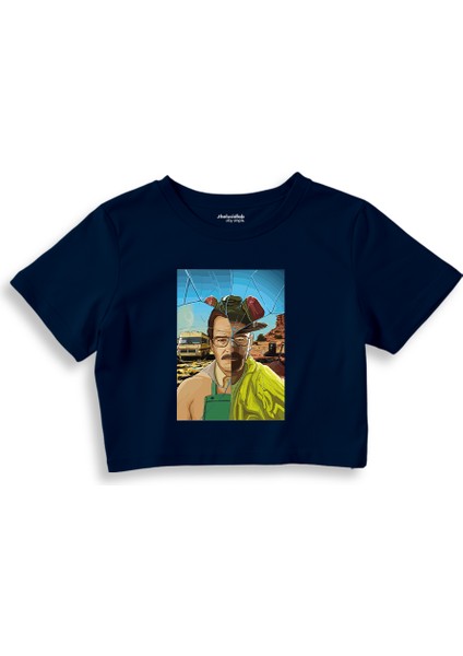 Walter White / Heisenberg Crop Tişört - Lacivert