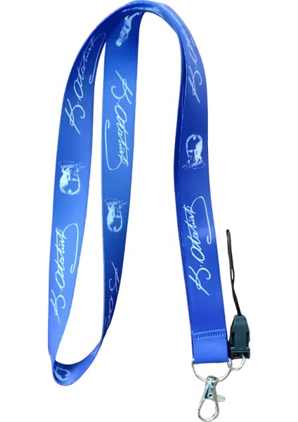 Lacivert Beyaz Atatürk Imzalı Boyun Askı Ipi ve Telefon Askısı + Kartlık