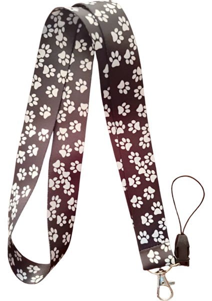 Siyah Renk Beyaz Pati 2 Desenli Boyun Askı Ipi ve Telefon Askısı + Kartlık