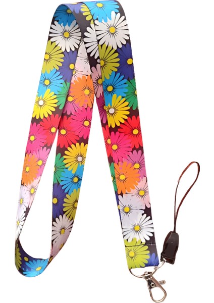 Çiçek Desenli Boyun Askı Ipi ve Telefon Askısı + Kartlık