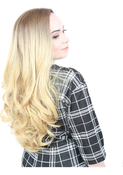 Yoğun Dalgalı Fiber Sentetik Uzun Perçemsiz Peruk - Kumral / Sarı Ombreli fiyatları